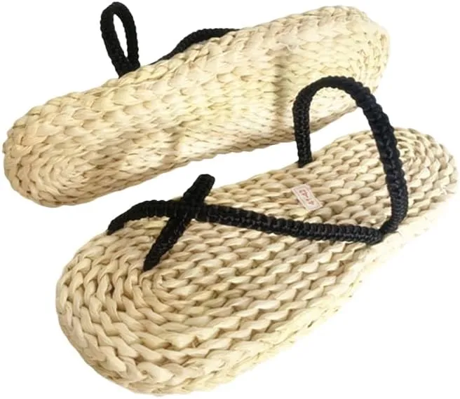 Handmade Straw Sandals Casual Rattan Woven Slipper Massage Shoes Summer Braided Sandals Cosplay Woven Slippers (Straw Soles,Men 8.5/ Women 10- EU42)