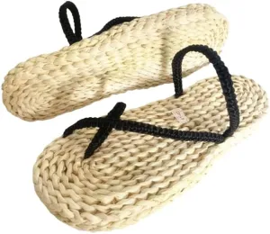 Handmade Straw Sandals Casual Rattan Woven Slipper Massage Shoes Summer Braided Sandals Cosplay Woven Slippers (Straw Soles,Men 8.5/ Women 10- EU42)