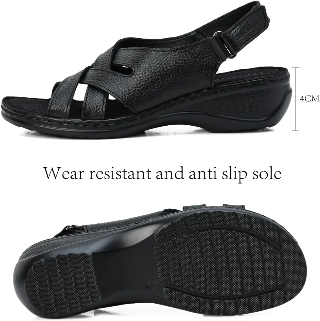 Harssidanzar Womens Wedge Sandals Summer Open Toe Walking Low Heel Sandals SL262US