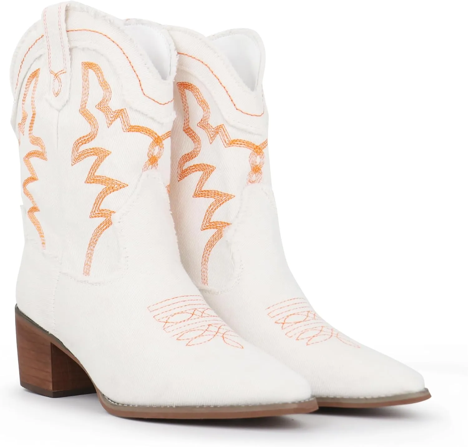 Hawkwell Women's Embroidered Stitched Rodeo Boots Pointed Toe Chunky Block Heel Classic Pull On Cowgirl Ankle Western Booties