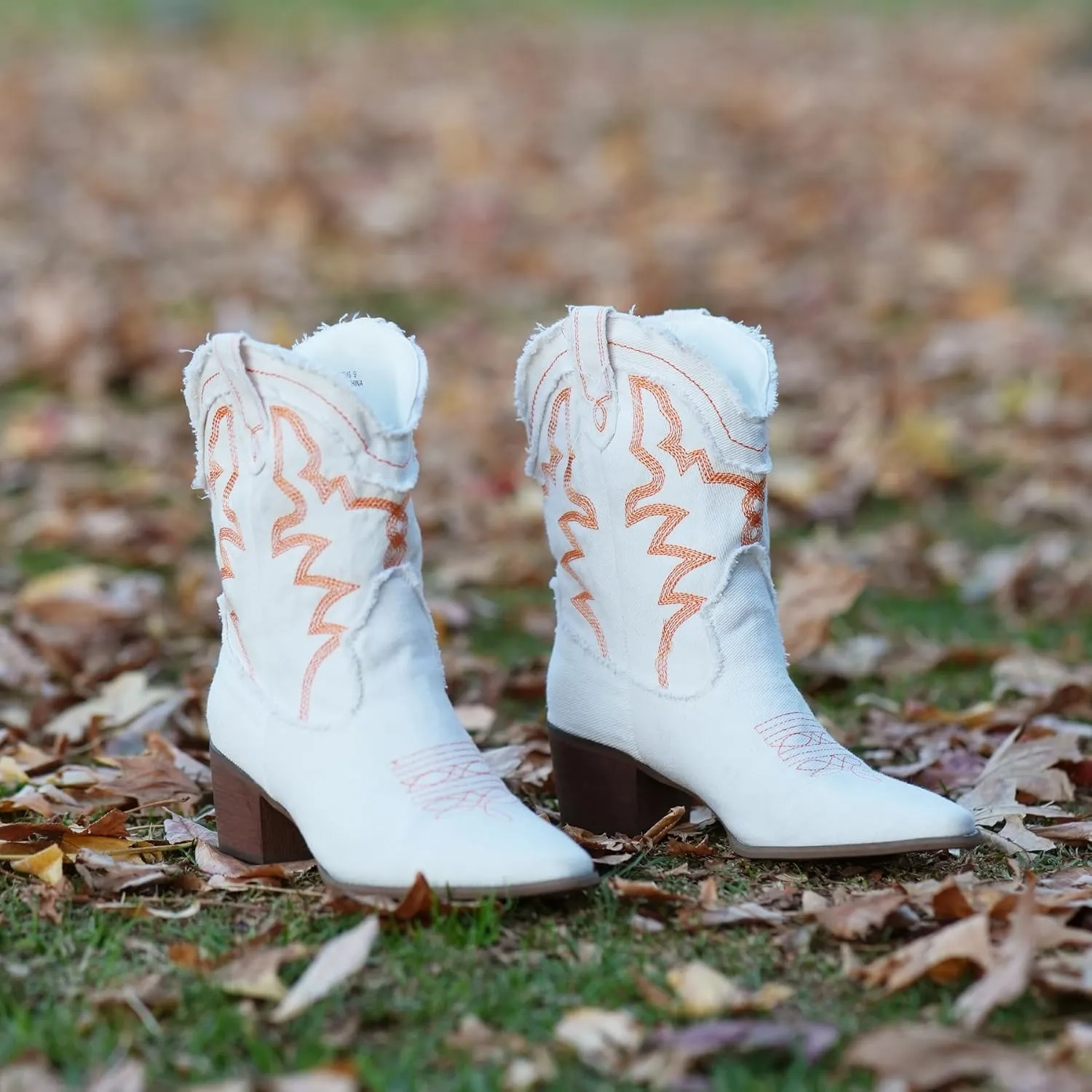 Hawkwell Women's Embroidered Stitched Rodeo Boots Pointed Toe Chunky Block Heel Classic Pull On Cowgirl Ankle Western Booties