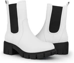 Hawkwell Women's Platform Chelsea Boots Chunky Ankle Boots Elastic Block Heel Lug Sole Booties