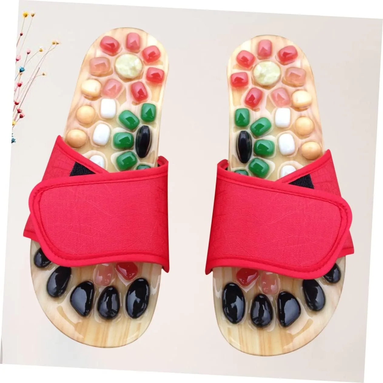 Health Foot Massage Shoes Acupressure Sandals Jade Comfortable Pu/eva Red Size 37-38