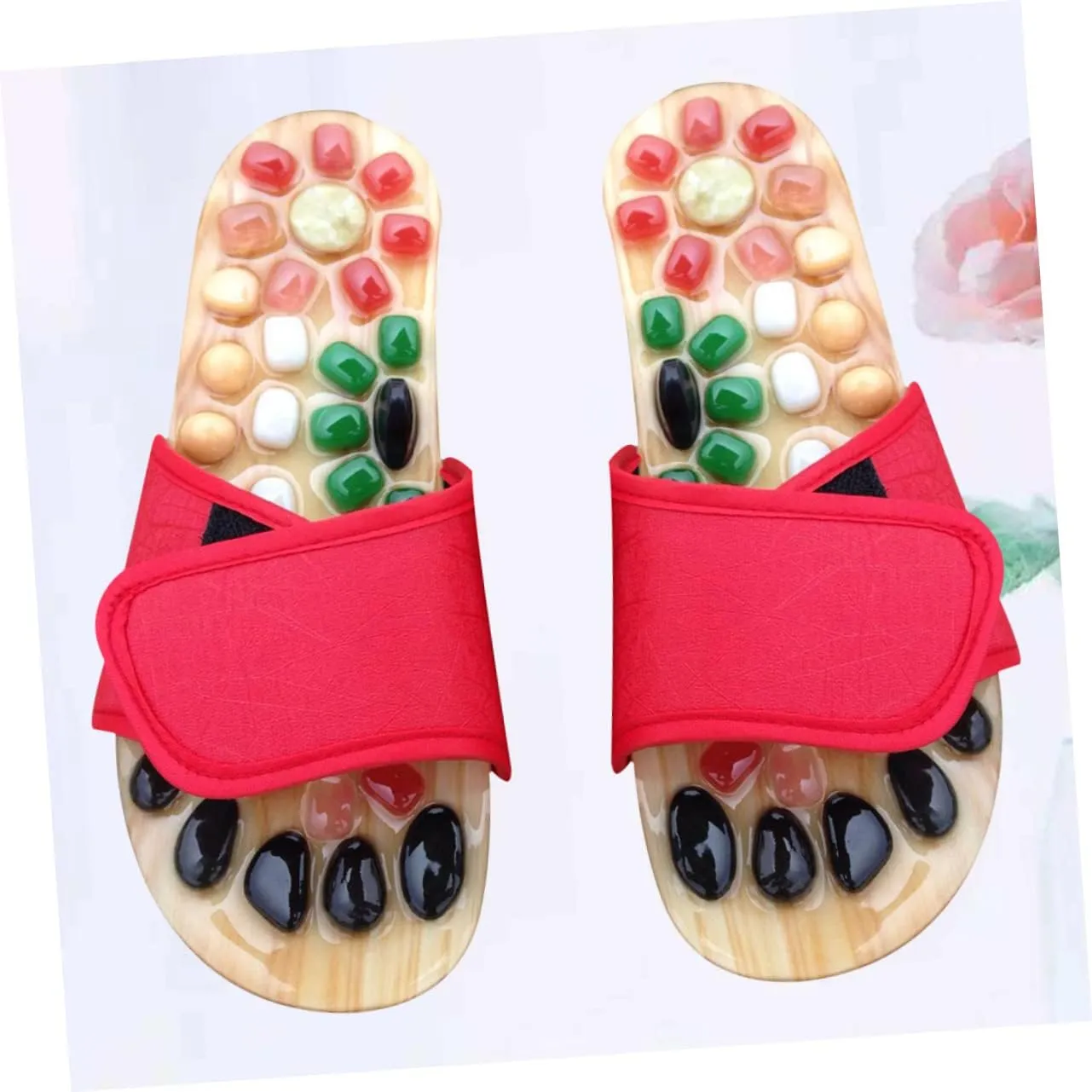 Health Foot Massage Shoes Acupressure Sandals Jade Comfortable Pu/eva Red Size 37-38