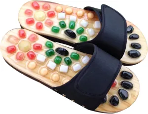 Health Massage Sandals for Foot Relief Jade Cobblestone Massage Slippers Black for Plantar and Tired Feet Promotes Blood Flow and Comfort