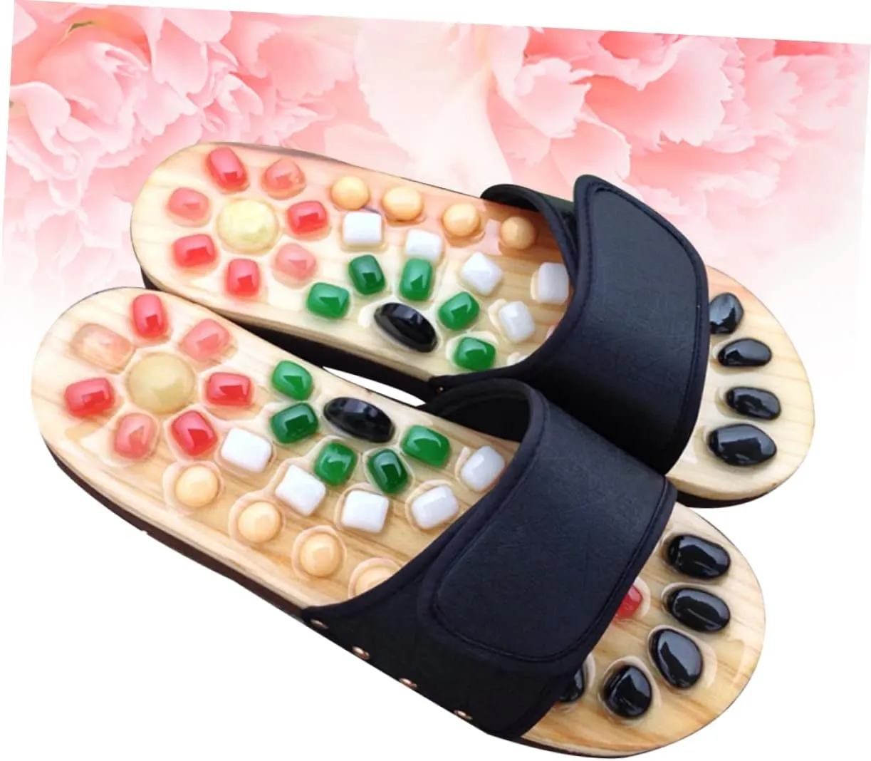 Health Massage Sandals for Foot Relief Jade Cobblestone Massage Slippers Black for Plantar and Tired Feet Promotes Blood Flow and Comfort