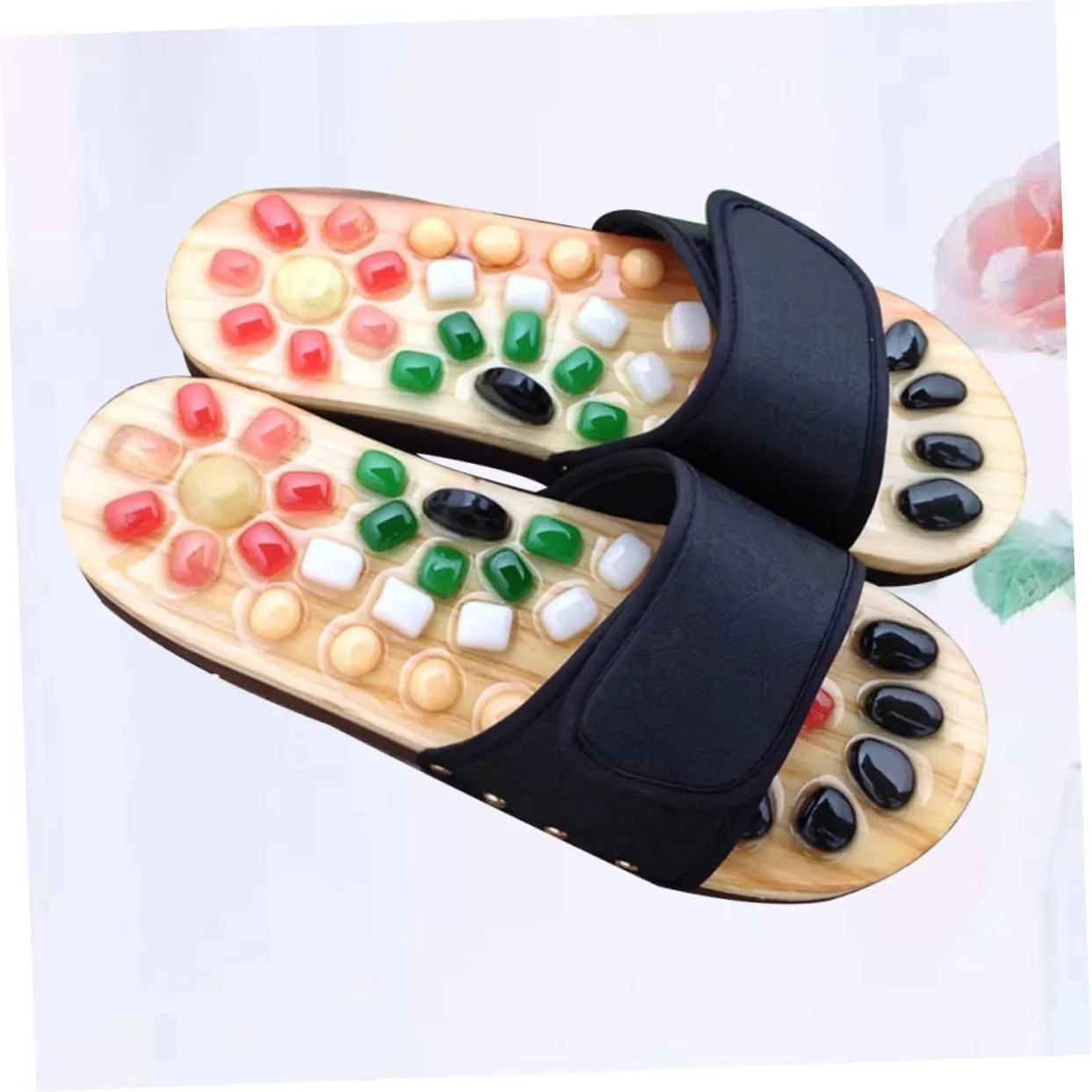 Health Massage Sandals for Foot Relief Jade Cobblestone Massage Slippers Black for Plantar and Tired Feet Promotes Blood Flow and Comfort