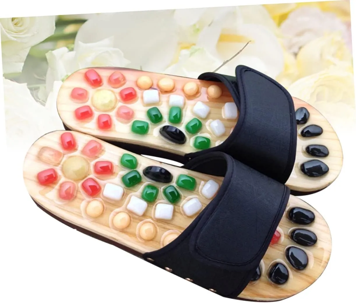 Health Massage Sandals for Foot Relief Jade Cobblestone Massage Slippers Black for Plantar and Tired Feet Promotes Blood Flow and Comfort