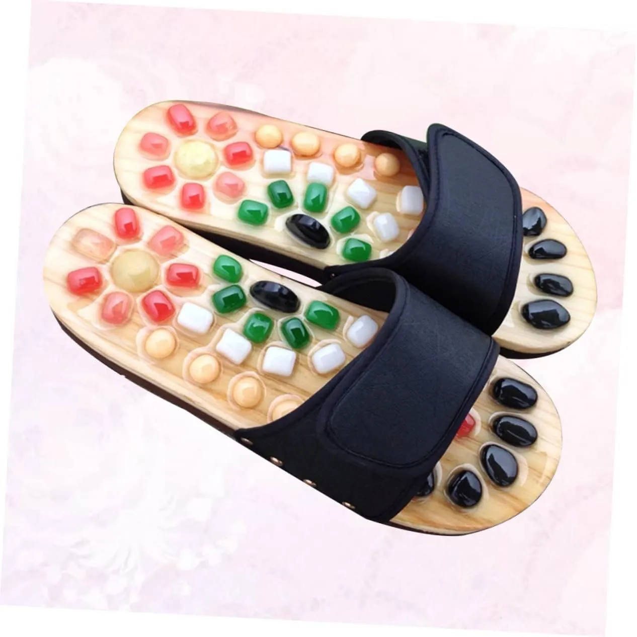 Health Massage Sandals for Foot Relief Jade Cobblestone Massage Slippers Black for Plantar and Tired Feet Promotes Blood Flow and Comfort