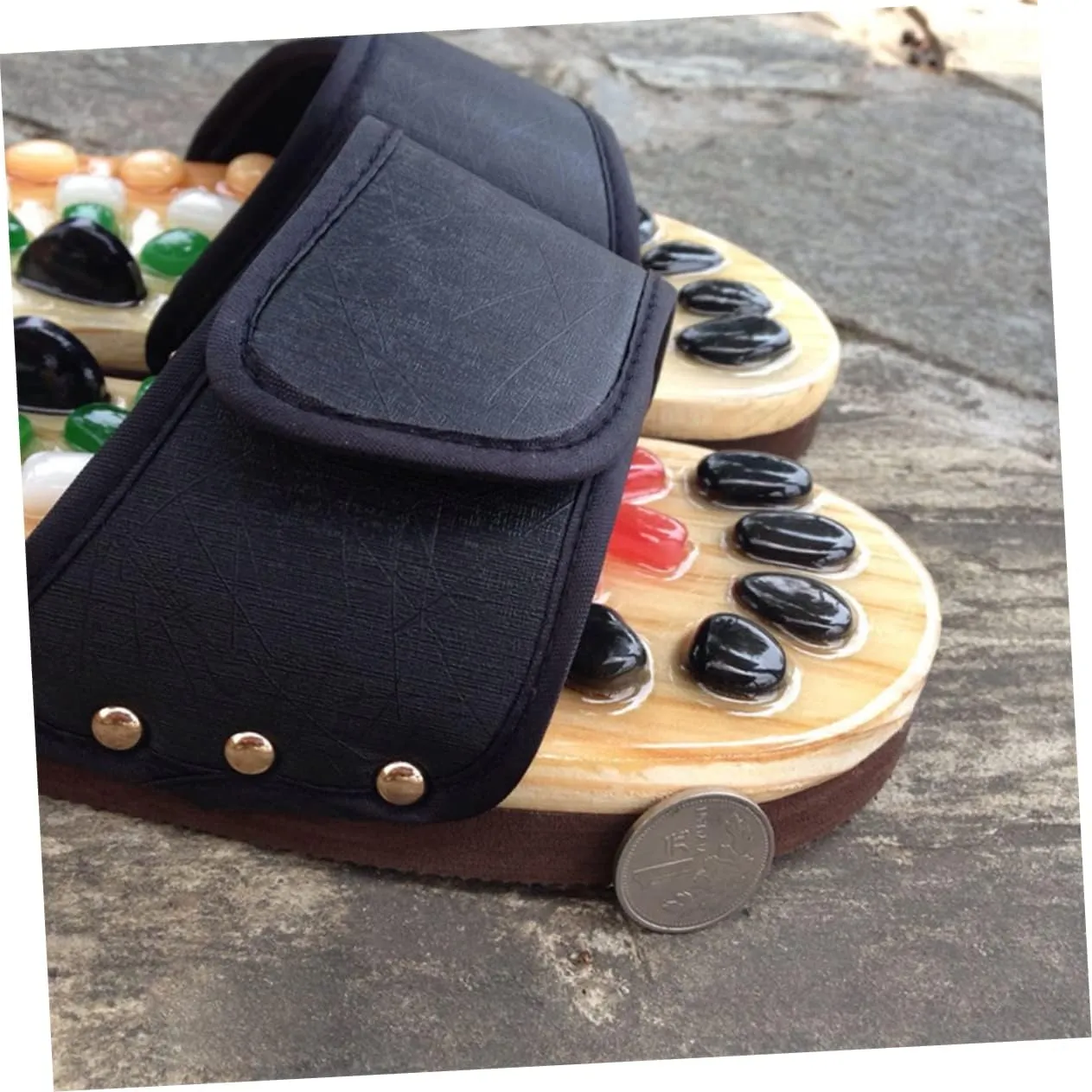 Health Massage Sandals for Foot Relief Jade Cobblestone Massage Slippers Black for Plantar and Tired Feet Promotes Blood Flow and Comfort