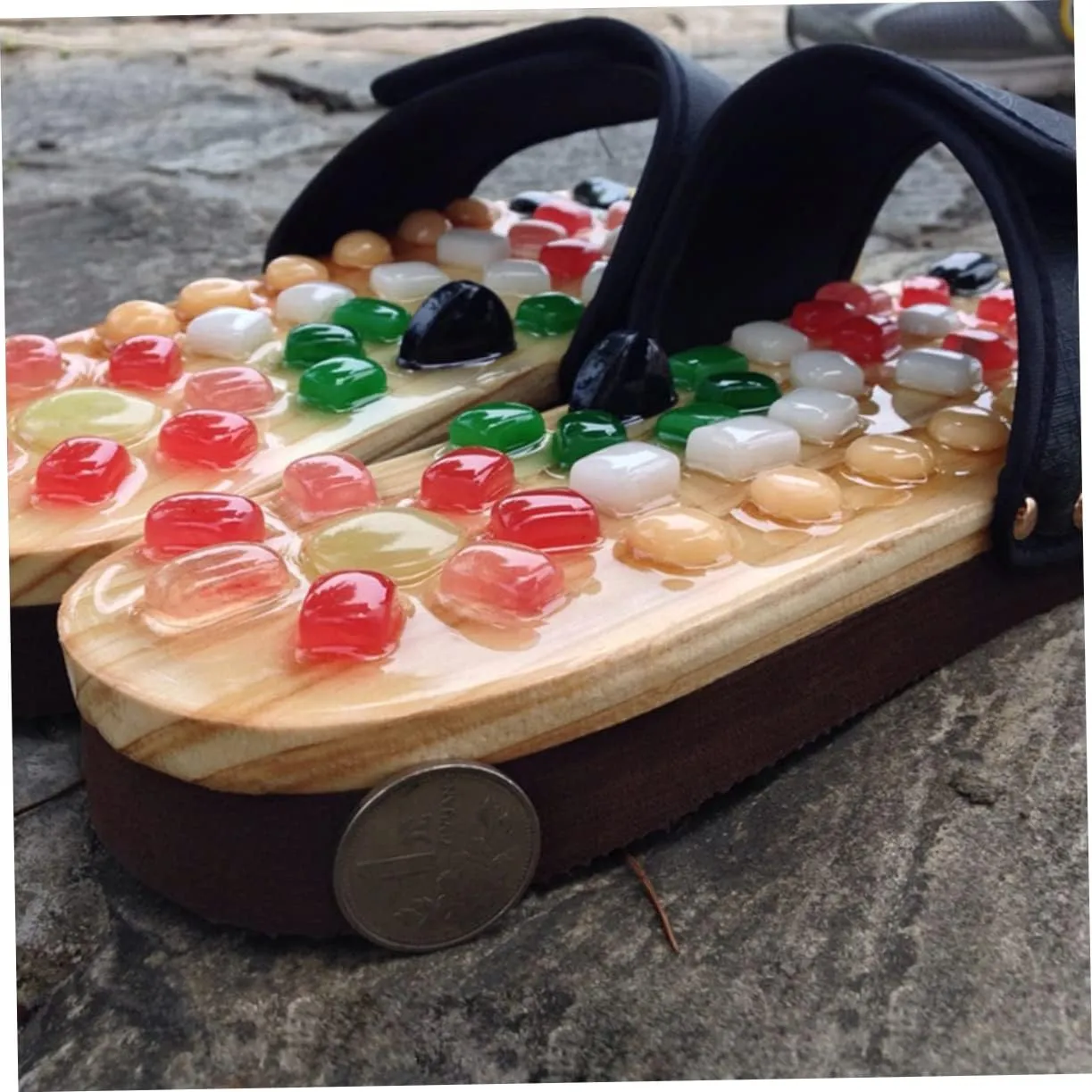 Health Massage Sandals for Foot Relief Jade Cobblestone Massage Slippers Black for Plantar and Tired Feet Promotes Blood Flow and Comfort