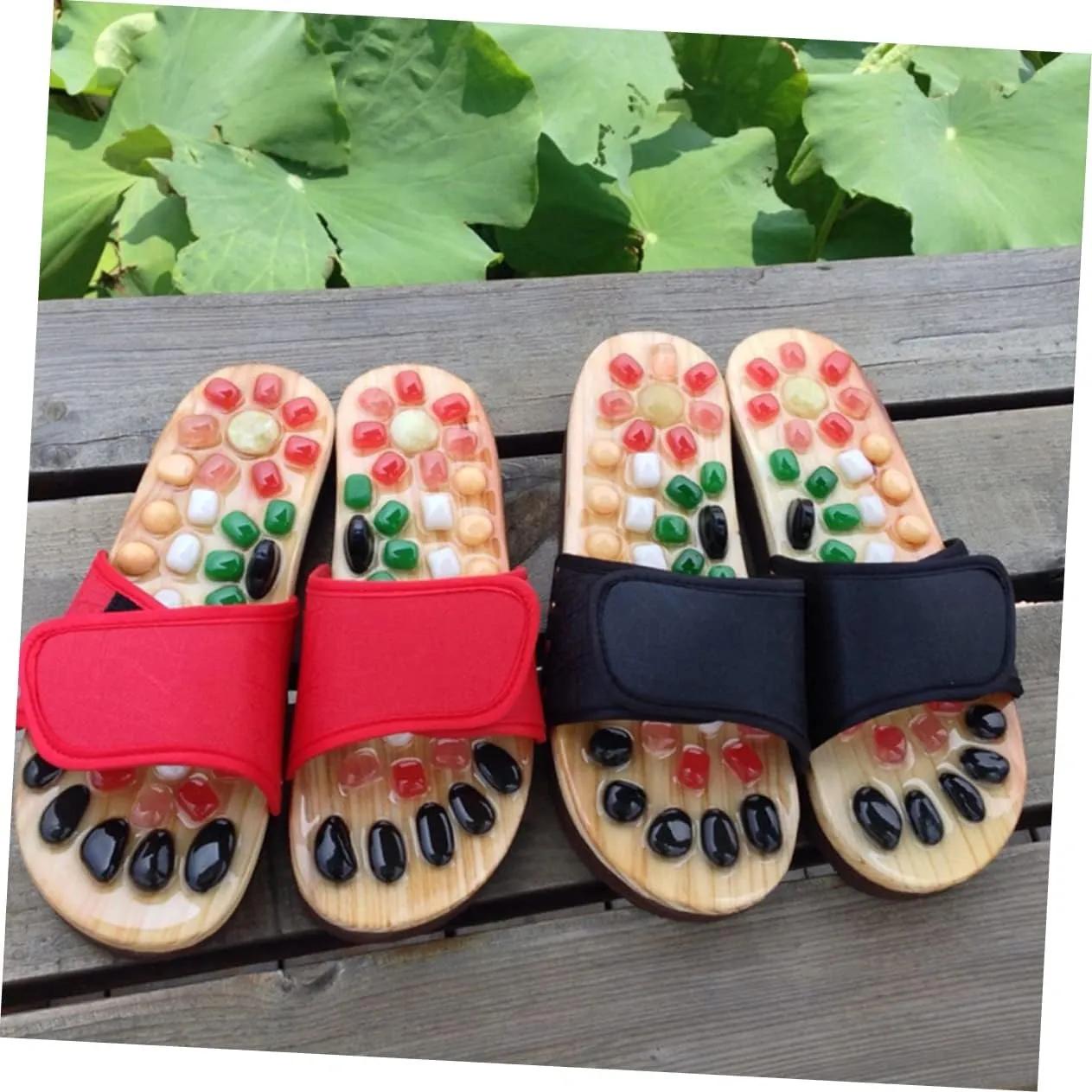 Health Massage Sandals for Foot Relief Jade Cobblestone Massage Slippers Black for Plantar and Tired Feet Promotes Blood Flow and Comfort