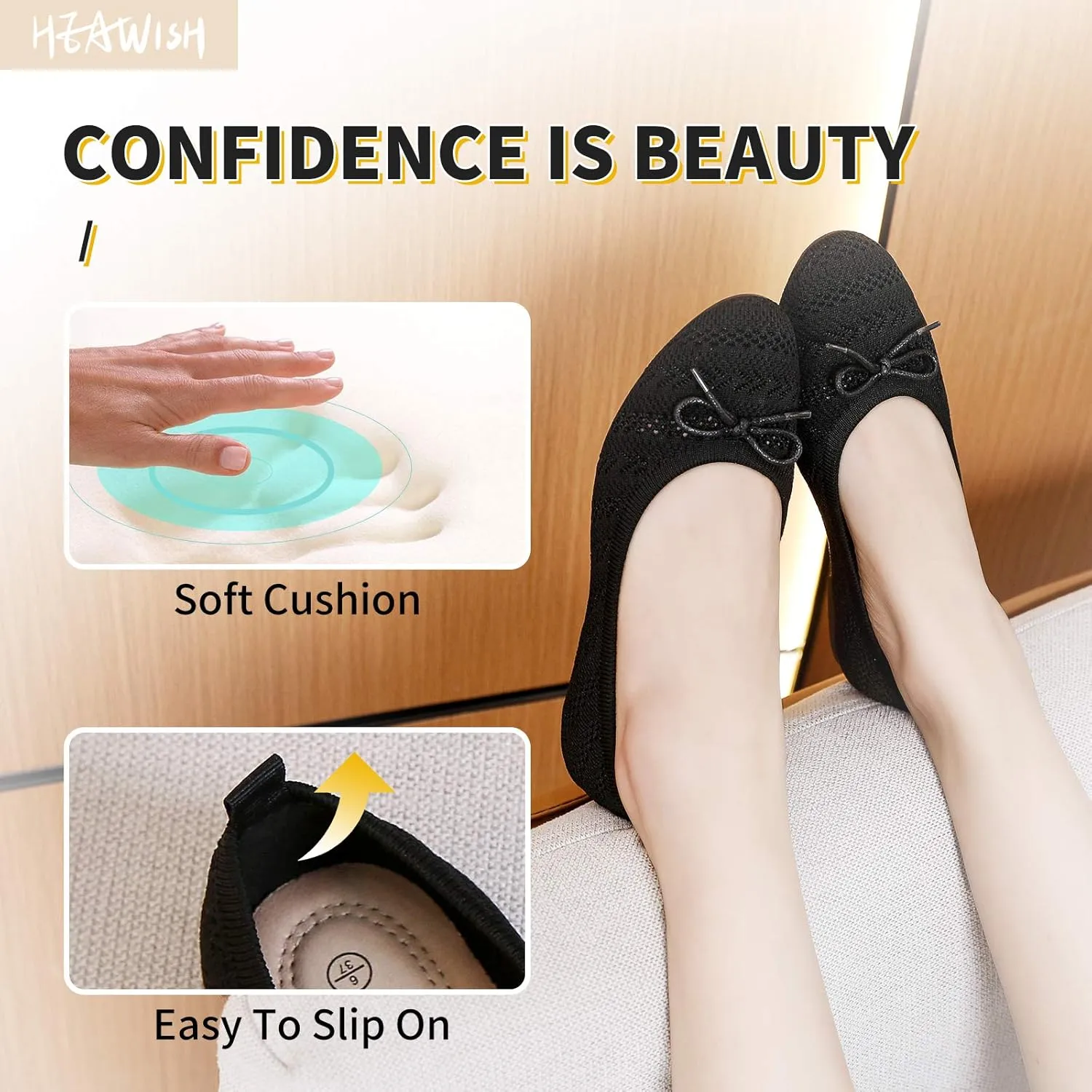 HEAWISH Women’s Flats Shoes Comfortable Crochet Lace Mesh Round Toe Slip On Casual Ballet Flats Dress Shoes