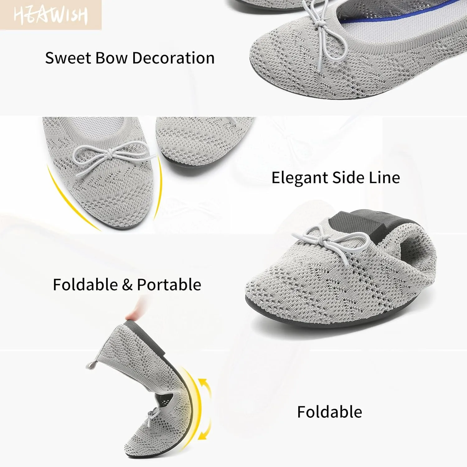 HEAWISH Women’s Flats Shoes Comfortable Crochet Lace Mesh Round Toe Slip On Casual Ballet Flats Dress Shoes