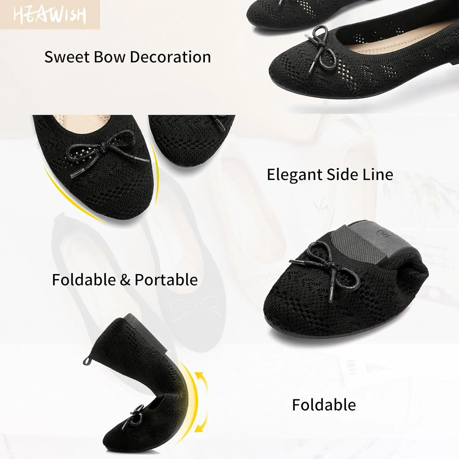 HEAWISH Women’s Flats Shoes Comfortable Crochet Lace Mesh Round Toe Slip On Casual Ballet Flats Dress Shoes