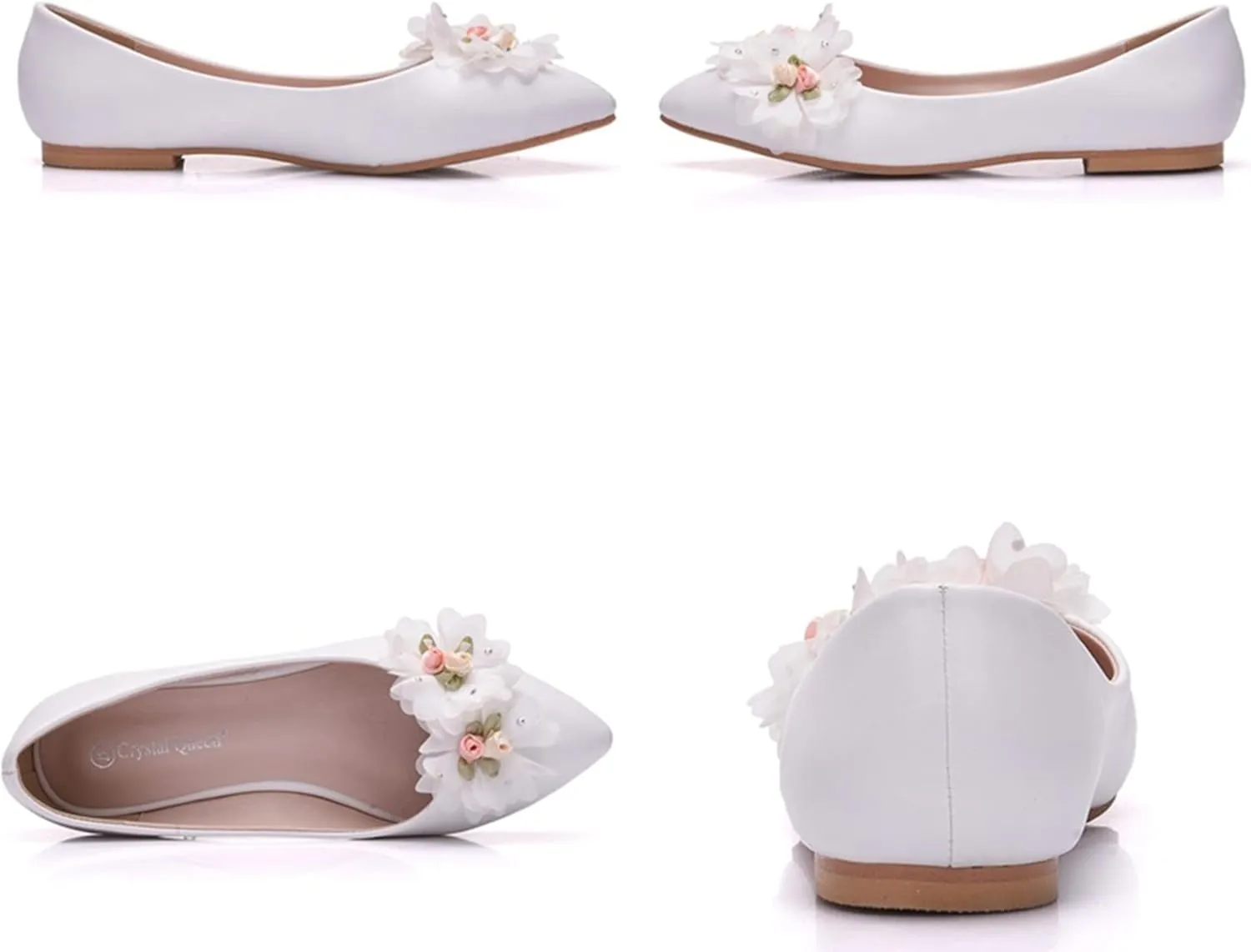 Hee grand Women's Crystal White Wedding Shoes Rhinestone Beaded Pointed Toe Slip On Ballet Flats Shoes for Bride and Bridesmaid