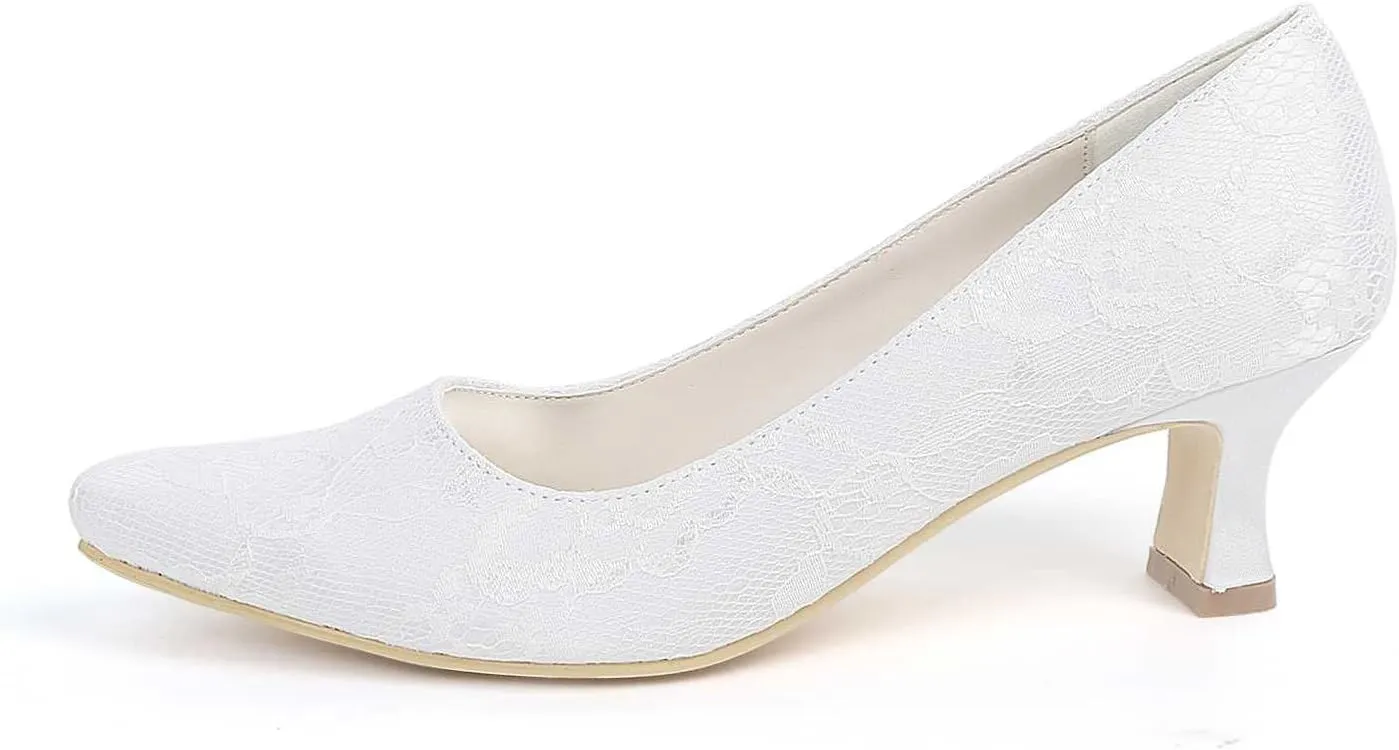 Heel Dress Sandals Closed Toe Satin Lace Pointed Toe Wedding Bridal Homecoming Shoes for Women Bride Bridesmaid Ladies