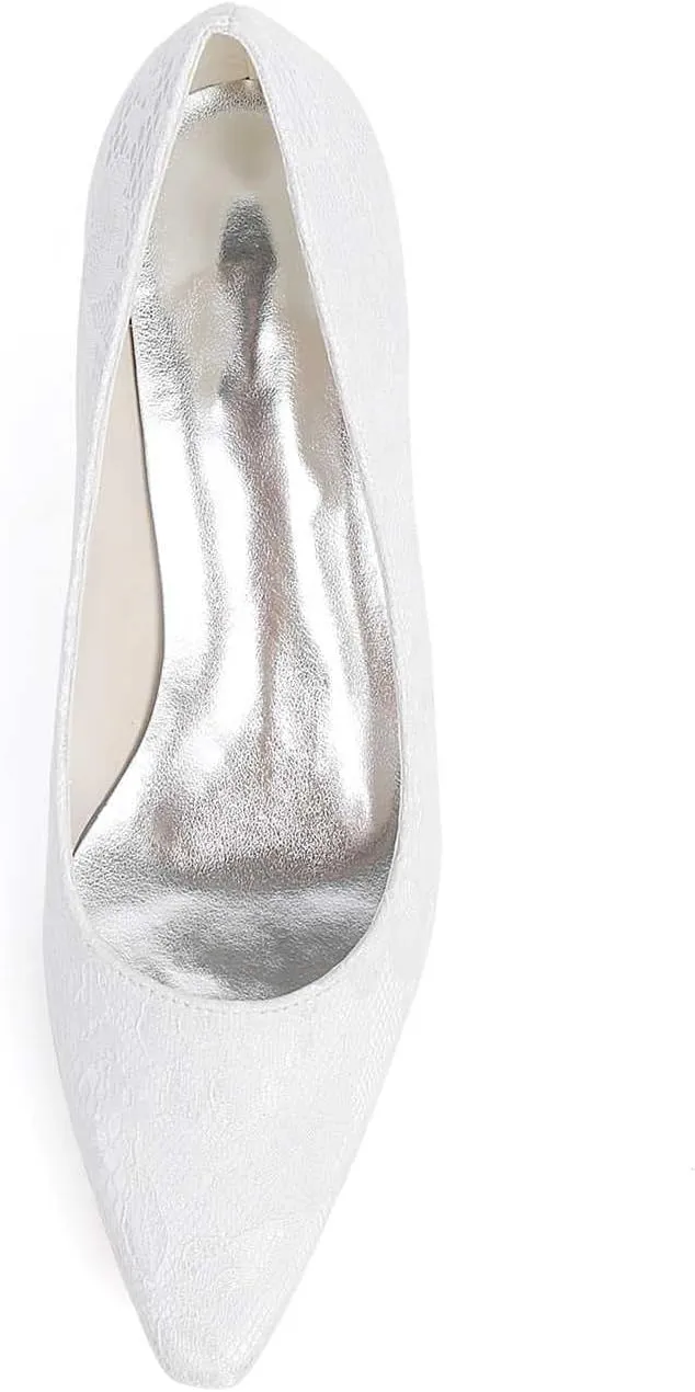 Heel Dress Sandals Closed Toe Satin Lace Pointed Toe Wedding Bridal Homecoming Shoes for Women Bride Bridesmaid Ladies