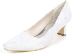 Heel Dress Sandals Closed Toe Satin Lace Pointed Toe Wedding Bridal Homecoming Shoes for Women Bride Bridesmaid Ladies