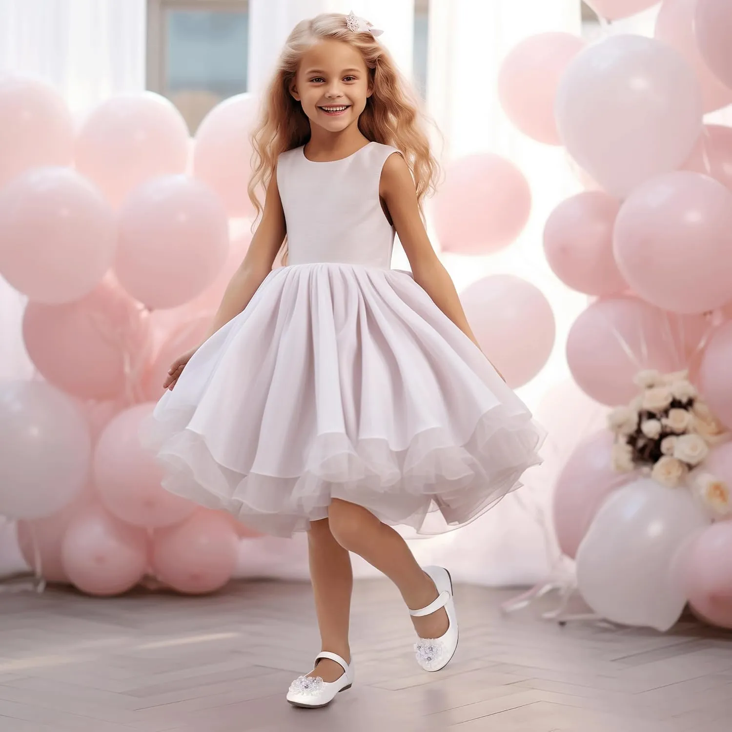 Hehainom Toddler Flower Girl Dress Shoes Rhinstones Pearls Mary Jane Ballet Flats Wedding Party Toddler Little Kid Princess Shoes