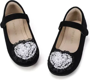 Hehainom Toddler Flower Girl Dress Shoes Rhinstones Pearls Mary Jane Ballet Flats Wedding Party Toddler Little Kid Princess Shoes