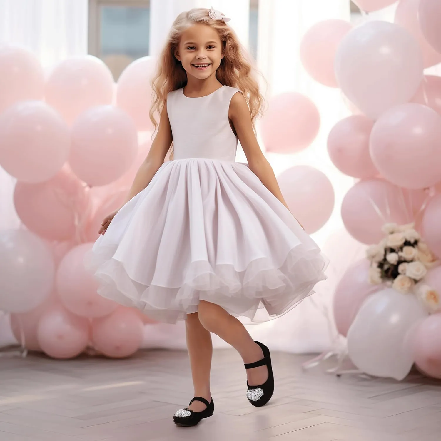 Hehainom Toddler Flower Girl Dress Shoes Rhinstones Pearls Mary Jane Ballet Flats Wedding Party Toddler Little Kid Princess Shoes