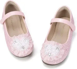 Hehainom Toddler Flower Girl Dress Shoes Rhinstones Pearls Mary Jane Ballet Flats Wedding Party Toddler Little Kid Princess Shoes