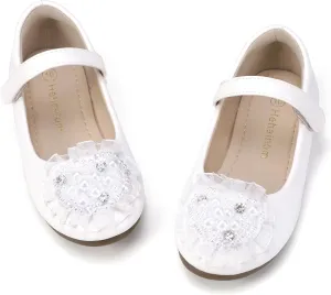 Hehainom Toddler Flower Girl Dress Shoes Rhinstones Pearls Mary Jane Ballet Flats Wedding Party Toddler Little Kid Princess Shoes