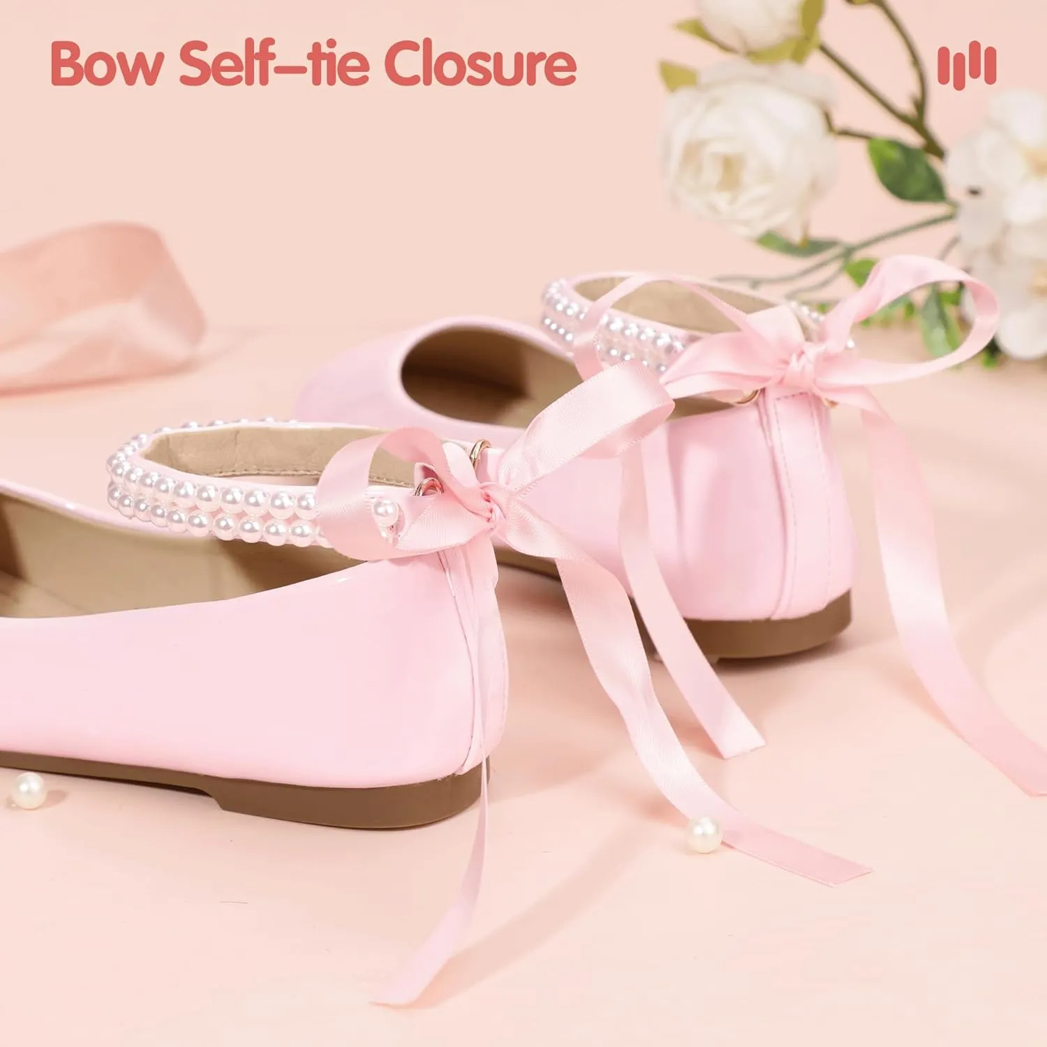Hehainom Toddler Girls Dress Shoes Flower Girl Little Kids Mary Jane Ballet Flats Pearls Bow Wedding Party Communion Shoes