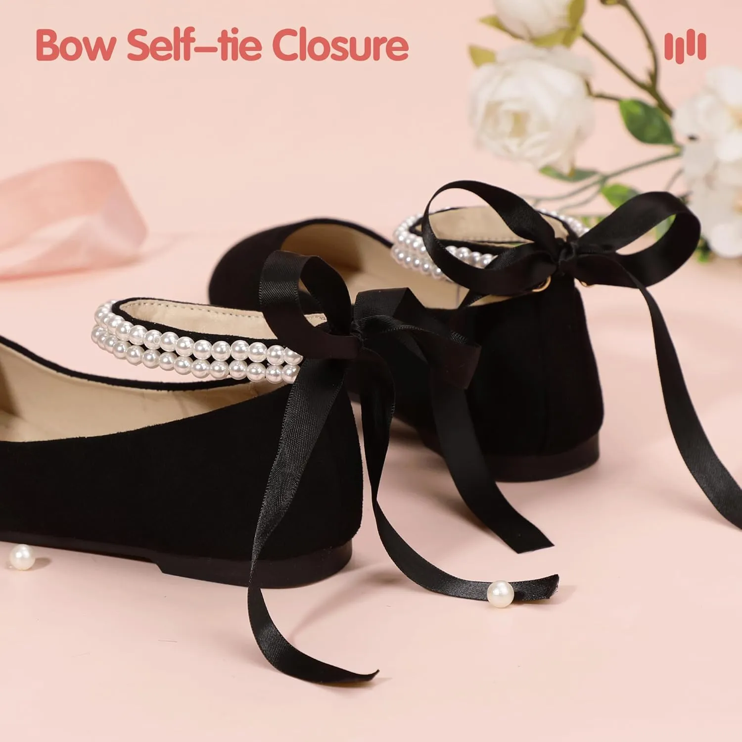 Hehainom Toddler Girls Dress Shoes Flower Girl Little Kids Mary Jane Ballet Flats Pearls Bow Wedding Party Communion Shoes