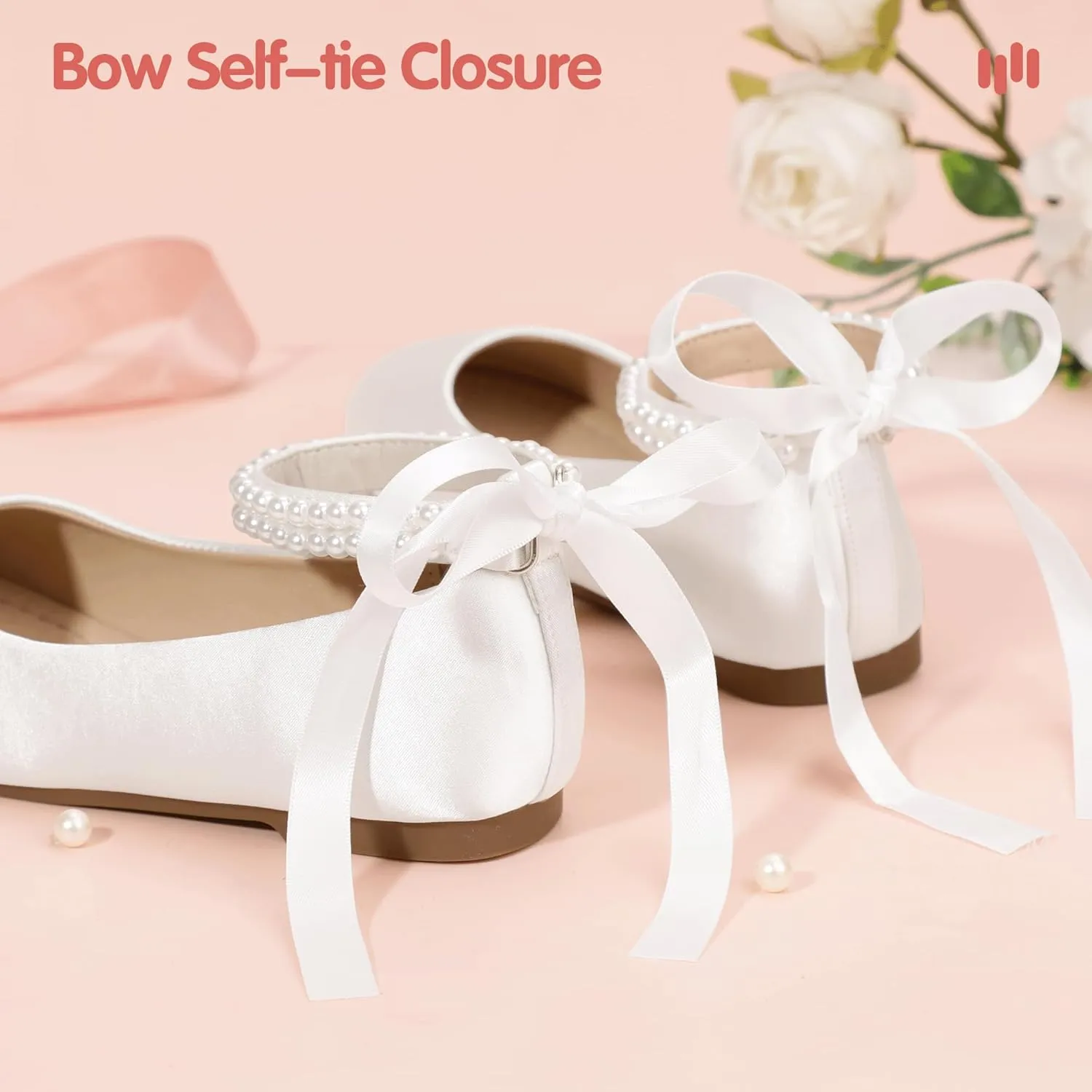 Hehainom Toddler Girls Dress Shoes Flower Girl Little Kids Mary Jane Ballet Flats Pearls Bow Wedding Party Communion Shoes