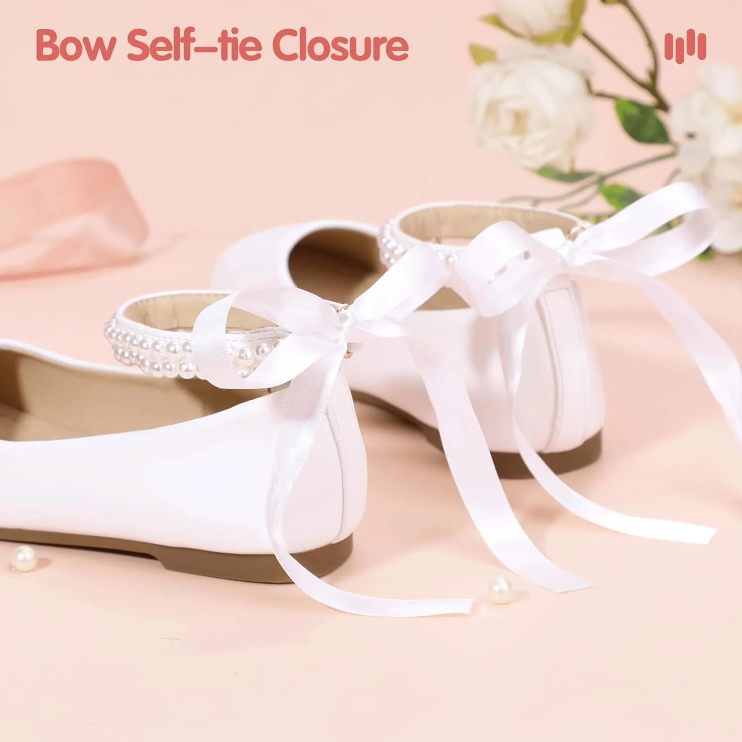 Hehainom Toddler Girls Dress Shoes Flower Girl Little Kids Mary Jane Ballet Flats Pearls Bow Wedding Party Communion Shoes