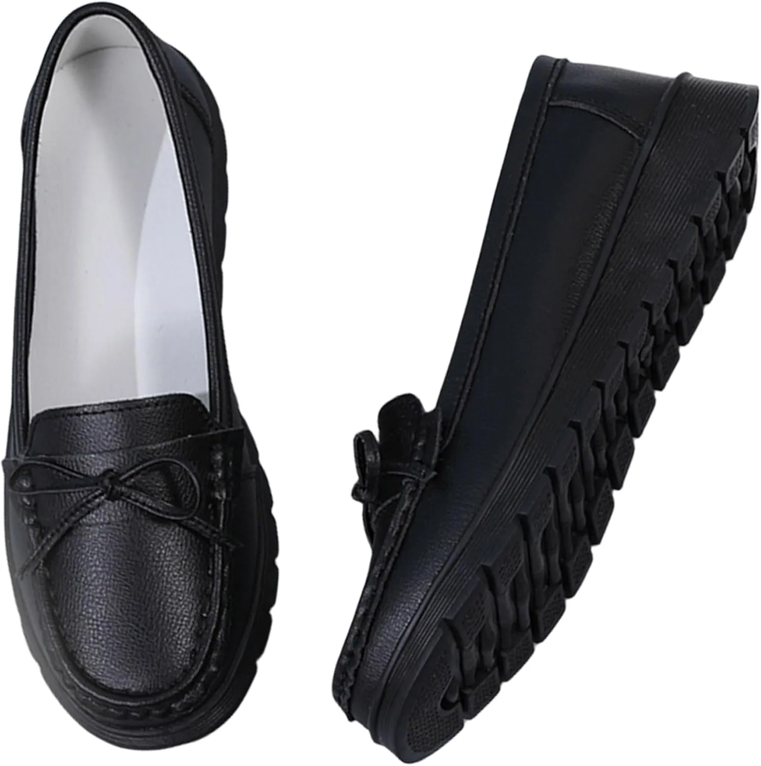 HESBITEUL Women's Casual Penny Loafers Driving Moccasins Comfort Slip on Flat Boat Shoes Walking Shoes with Bowknot