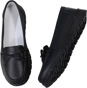 HESBITEUL Women's Casual Penny Loafers Driving Moccasins Comfort Slip on Flat Boat Shoes Walking Shoes with Bowknot