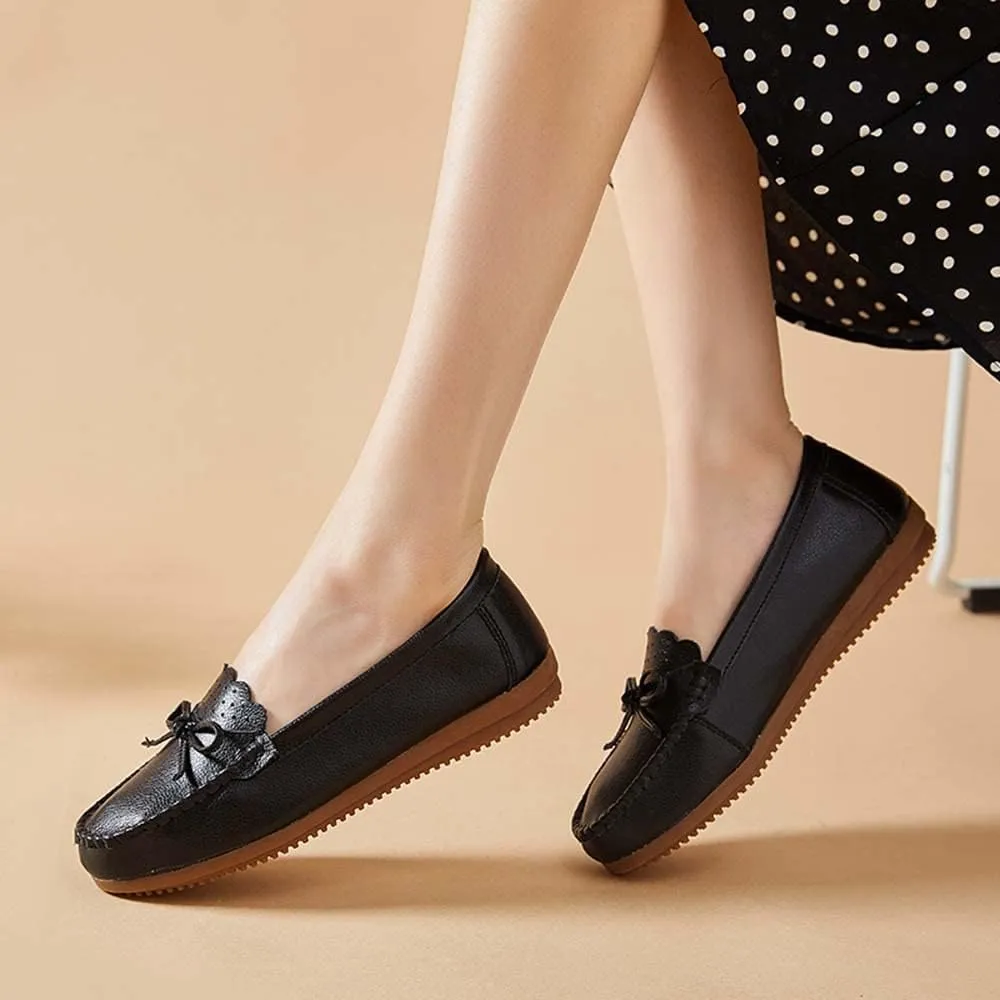 HESBITEUL Women's Casual Penny Loafers Driving Moccasins Comfort Slip on Flat Boat Shoes Walking Shoes with Bowknot