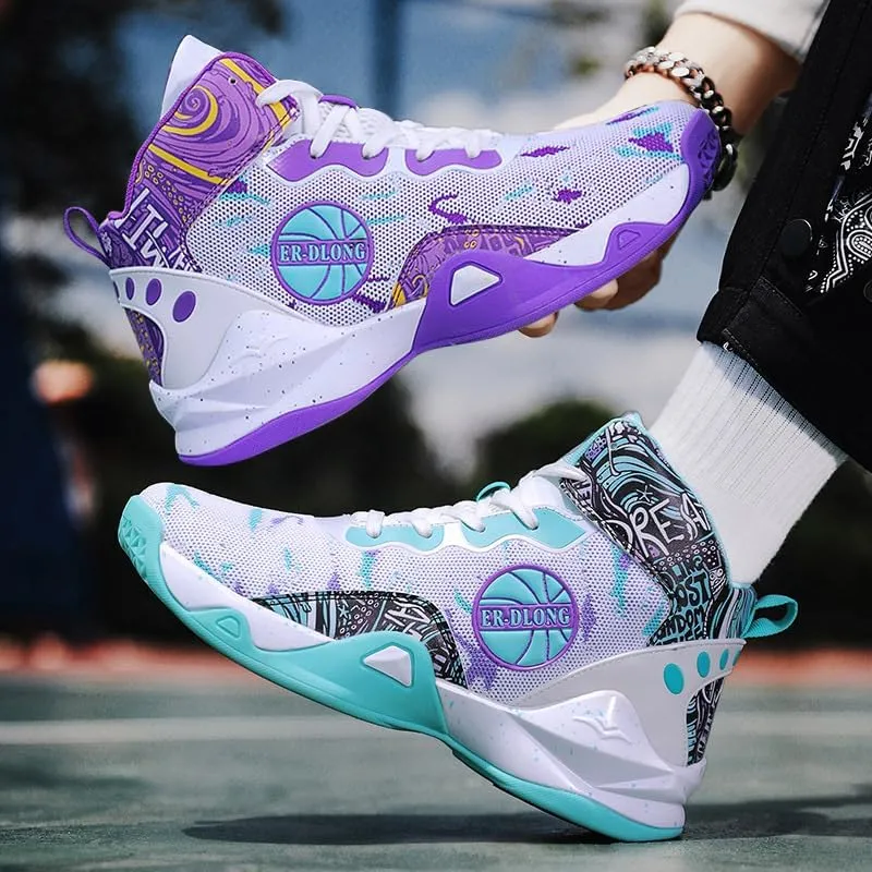 High Top Basketball Shoes for Men, Non-Slip Breathable Basketball Training Sneakers, Fashion Athletic Running Shoes