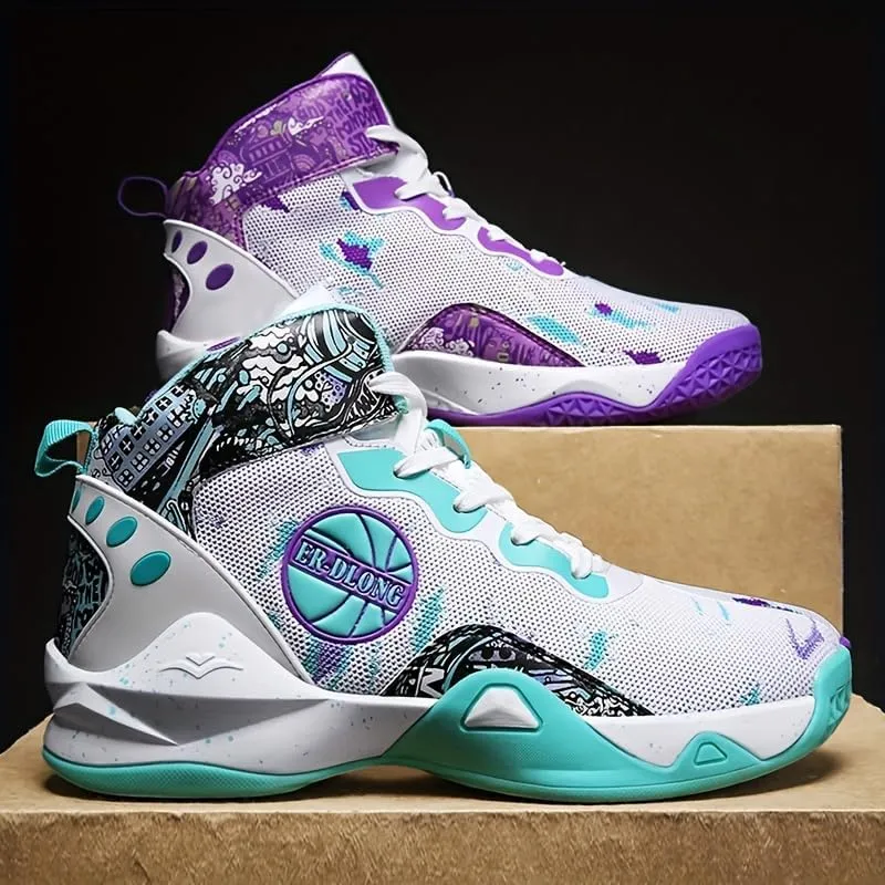 High Top Basketball Shoes for Men, Non-Slip Breathable Basketball Training Sneakers, Fashion Athletic Running Shoes