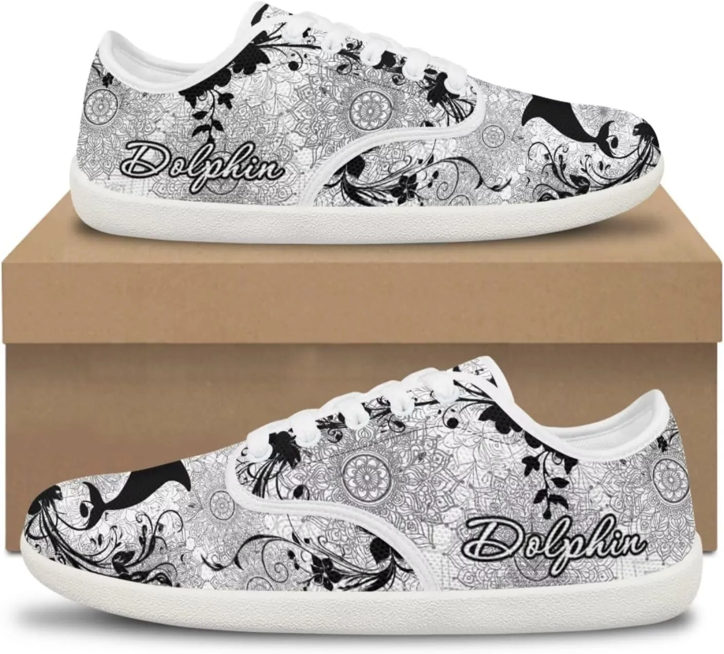 Howilath Boho Mandala Animal Women Barefoot Shoes Casual Shoes Lace up Loafers Running Sneaker with EVA Sole