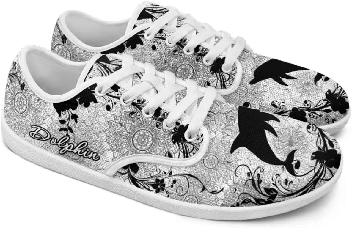 Howilath Boho Mandala Animal Women Barefoot Shoes Casual Shoes Lace up Loafers Running Sneaker with EVA Sole