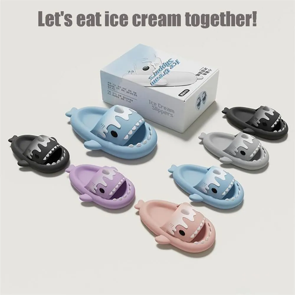 Ice Cream Shark Slides, Cute Cartoon 3D Cloud Shark House Slippers Shoes Sandals For Women Men