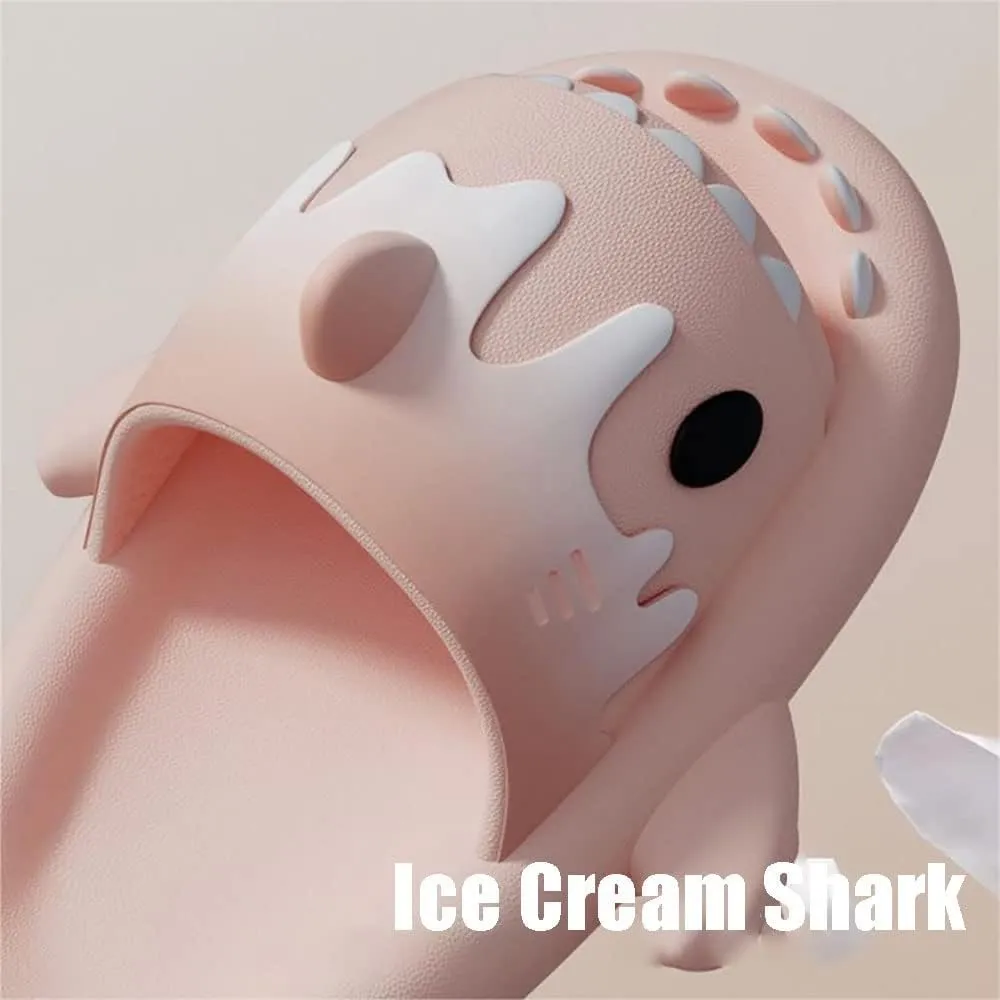 Ice Cream Shark Slides, Cute Cartoon 3D Cloud Shark House Slippers Shoes Sandals For Women Men