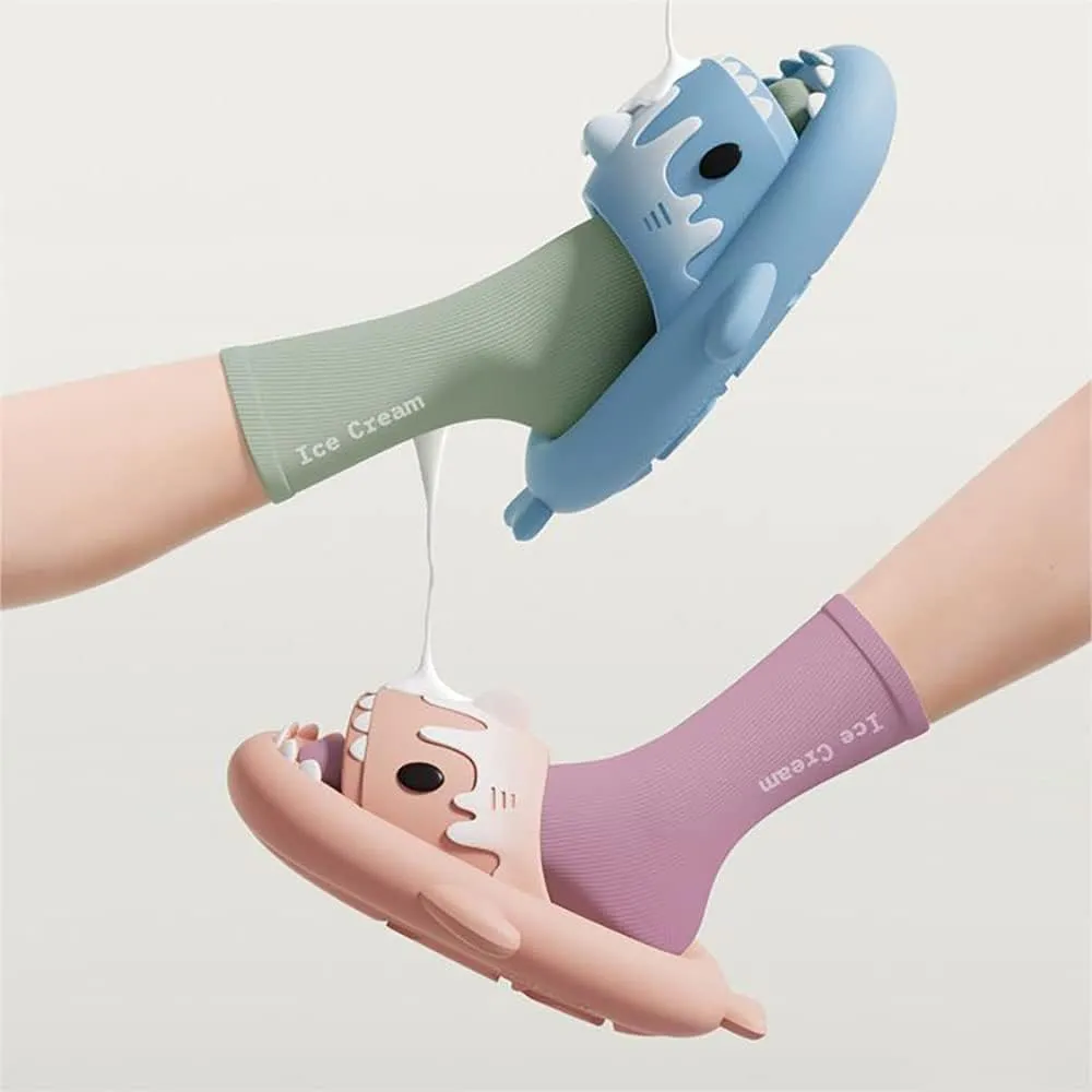 Ice Cream Shark Slides, Cute Cartoon 3D Cloud Shark House Slippers Shoes Sandals For Women Men