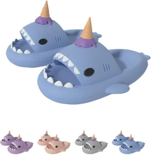 Ice Cream Shark Slides,Shark Slides Cloud Slippers,Anti-Slip Beach Pool Shower Shoes for Summer,Sandals For Women Men
