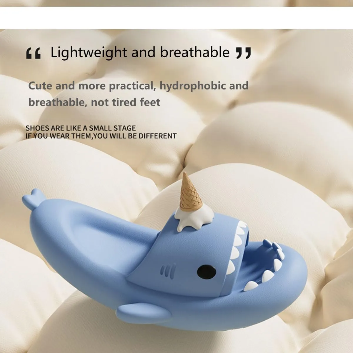 Ice Cream Shark Slides,Shark Slides Cloud Slippers,Anti-Slip Beach Pool Shower Shoes for Summer,Sandals For Women Men