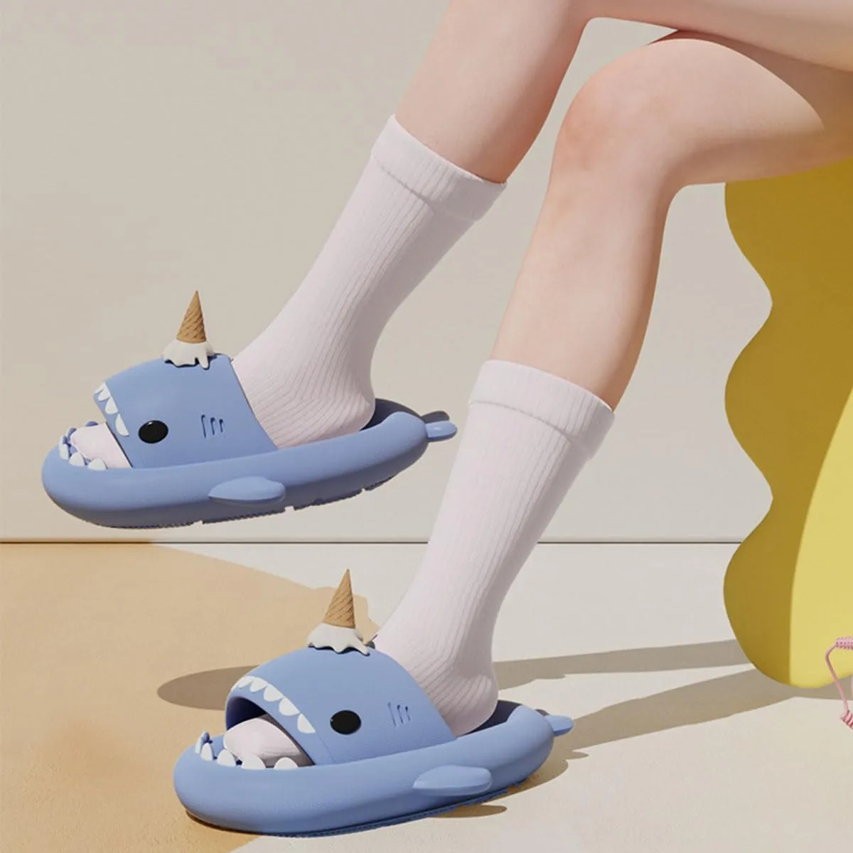 Ice Cream Shark Slides,Shark Slides Cloud Slippers,Anti-Slip Beach Pool Shower Shoes for Summer,Sandals For Women Men