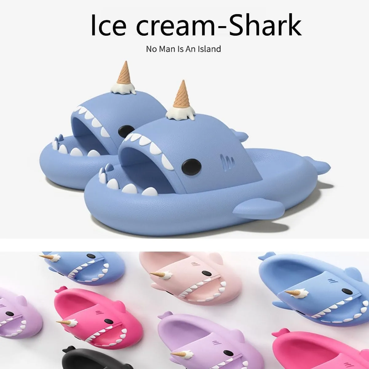 Ice Cream Shark Slides,Shark Slides Cloud Slippers,Anti-Slip Beach Pool Shower Shoes for Summer,Sandals For Women Men