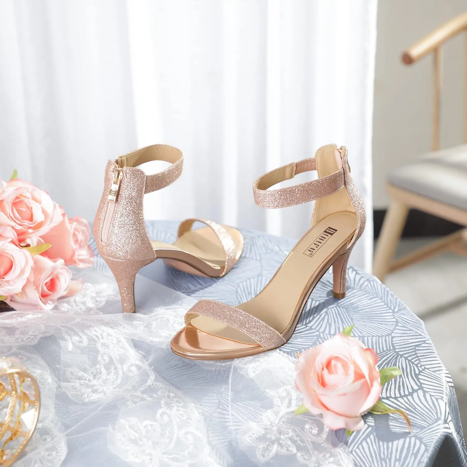 IDIFU Women's 3 Inch Kitten Heels - Dressy Open Toe Heels Ankle Strap Heeled Sandals for Bride Wedding Bridal Shoes On Evening Prom