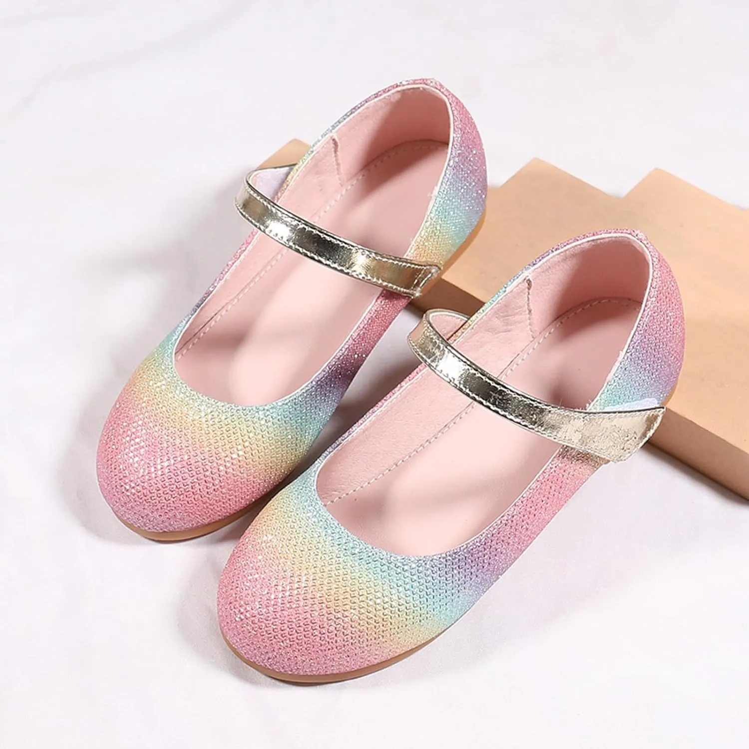 Infant Baby Girls Mary Jane Flats Bow Non-slip Slip-On Mary Jane Flats Baptism Dresses Shoes Sequins Crib Shoes