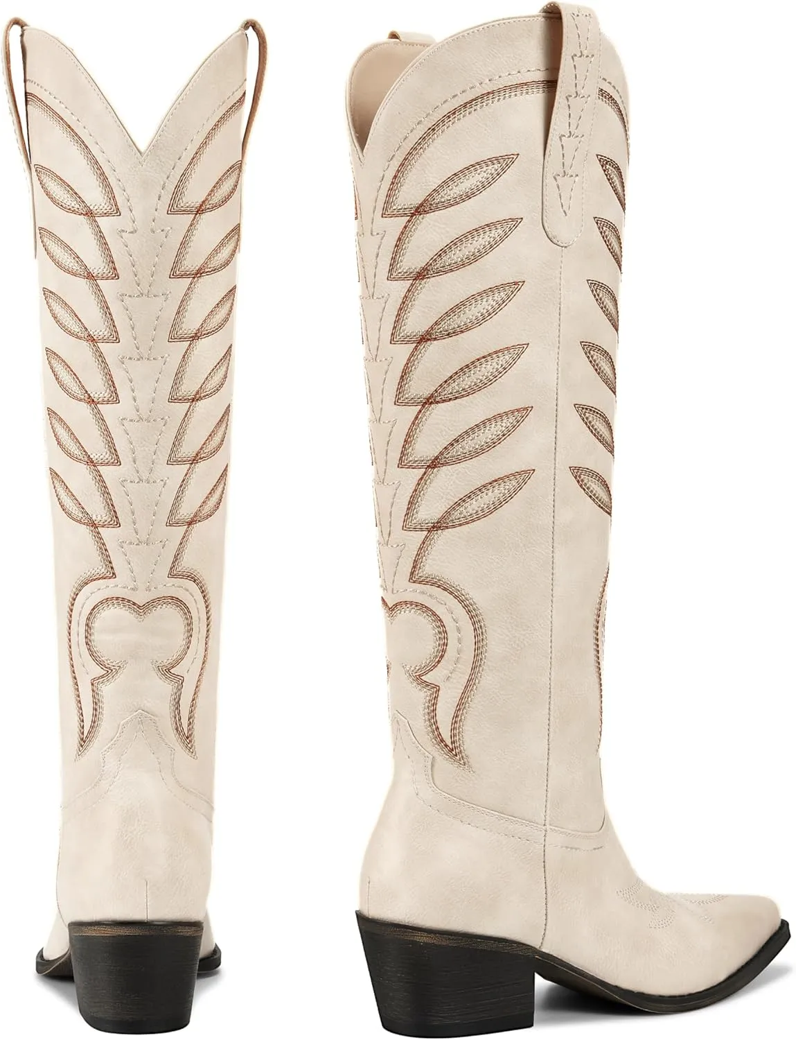 ISNOM Cowboy Boots for Women Knee High Cowgirl Western Boots Womens Embroidered Tall Cowboy Boot Comfort Fashion Long Boot