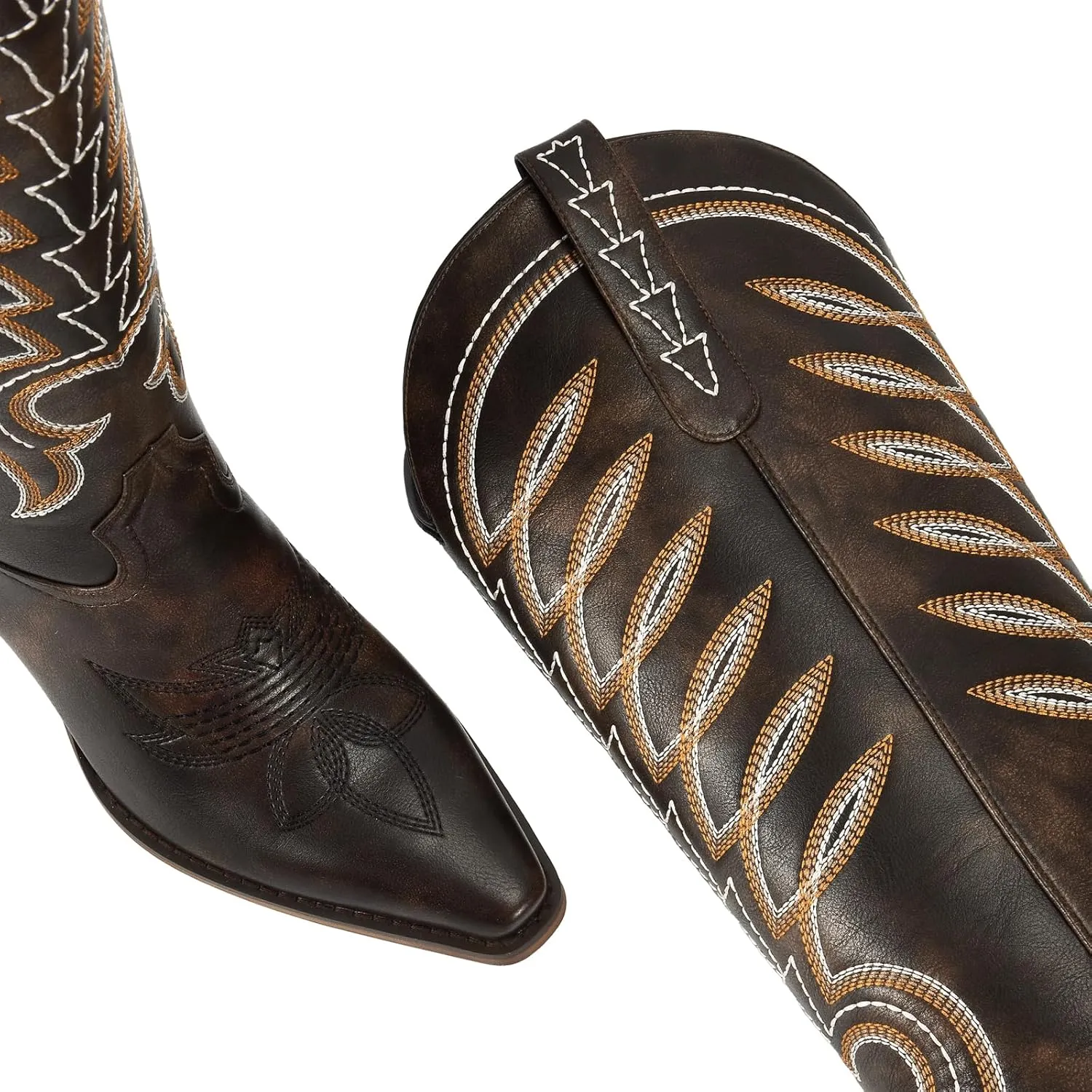 ISNOM Cowboy Boots for Women Knee High Cowgirl Western Boots Womens Embroidered Tall Cowboy Boot Comfort Fashion Long Boot